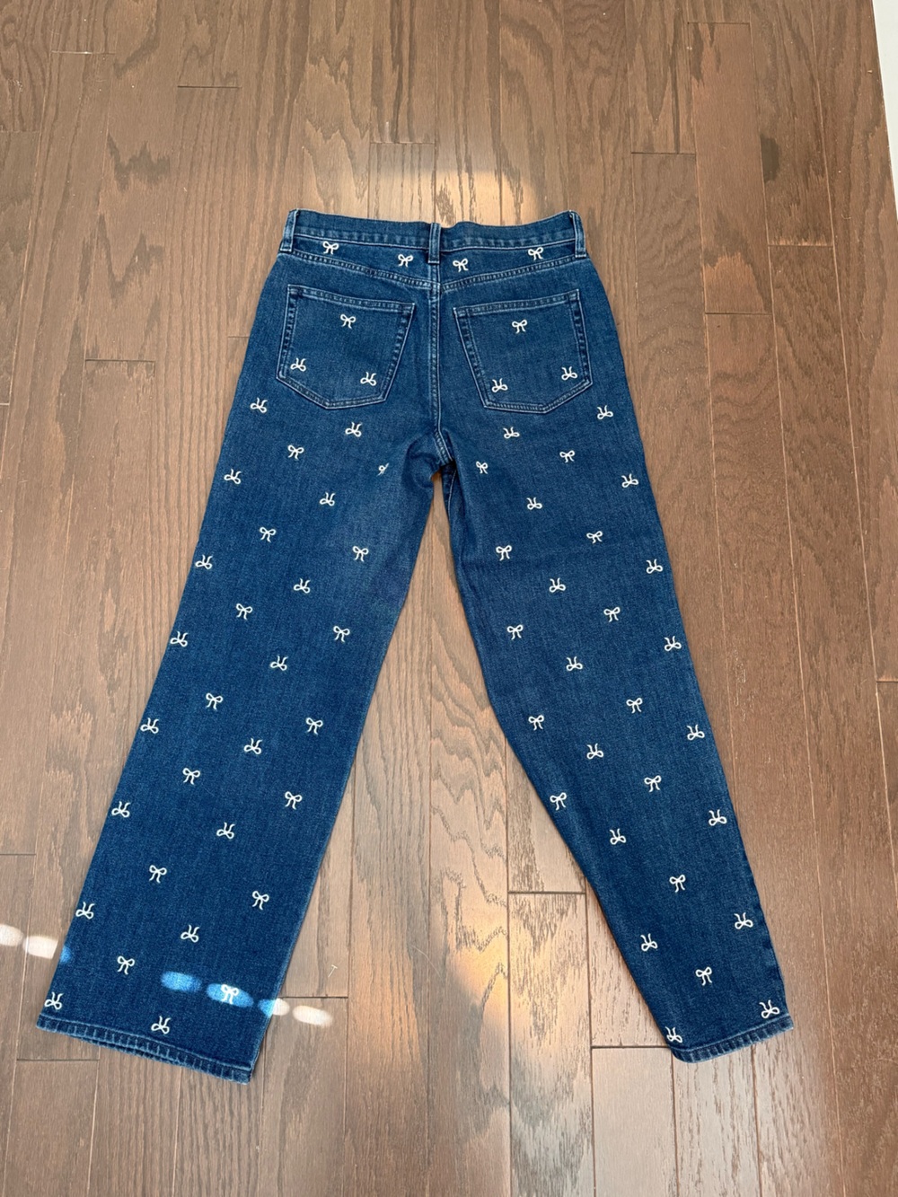 J. Crew Dark Blue Wide-Leg Jeans with White Bow Embroidery - Picture 4 of 7